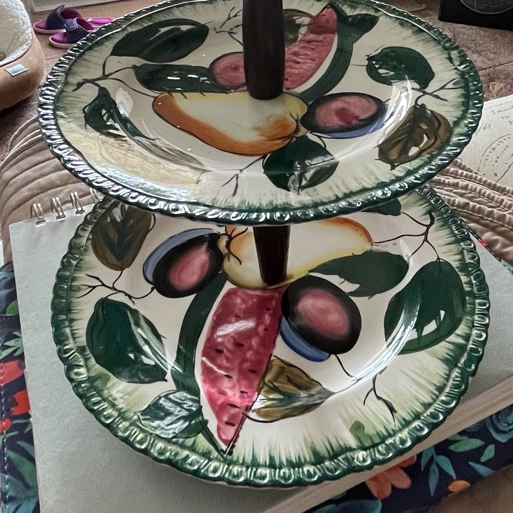 ANTIQUE CERAMIC 2 PIECE HANDMADE SERVING DISH FROM THE 1970’S - Picture 11 of 13